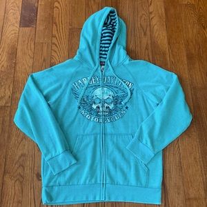 Harley Davidson hoodie jacket. Heathered Light Teal color. Excellent condition
